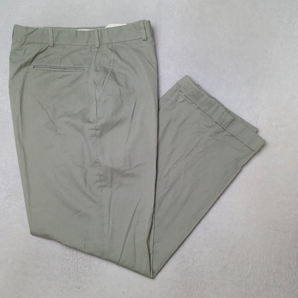 Orvis Pants Men 36x32 Green Chino Cotton Flat Front Straight Cuffed USA Work